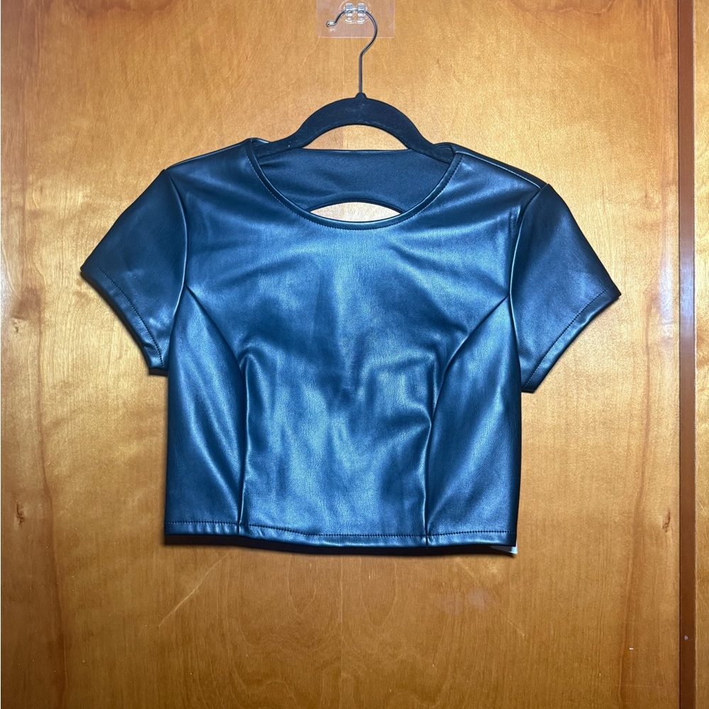Black Faux Leather Crop Top